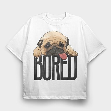 Pug Bored Tongue Out, Tricou Oversize Barbati (Unisex)