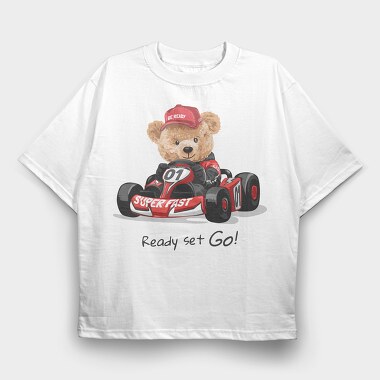 Teddy Race Car Go, Tricou Oversize Barbati (Unisex)