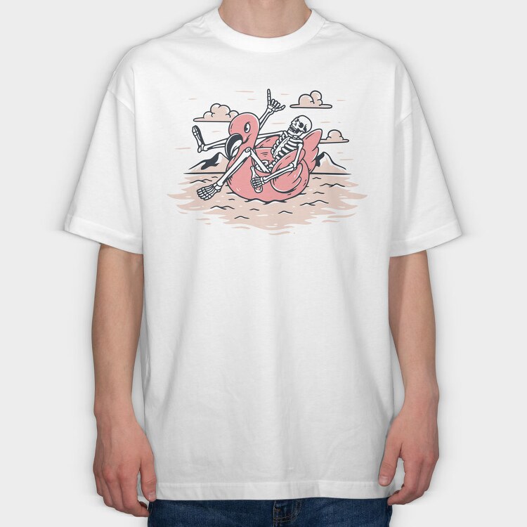 Skeleton Flamingo Floatie, Tricou Oversize Barbati (Unisex)