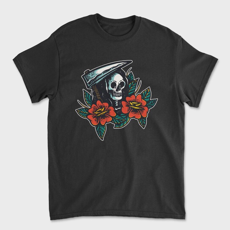 Skull and Flowers Texture Illustrations, Tricou Barbati (Unisex)