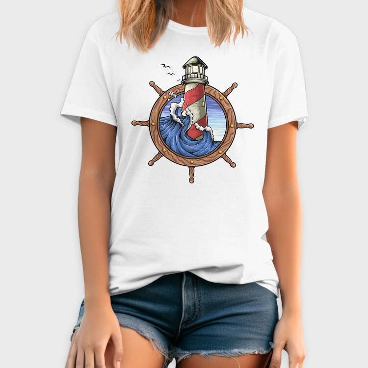 Lighthouse Storm Ship Wheel, Tricou Barbati (Unisex)