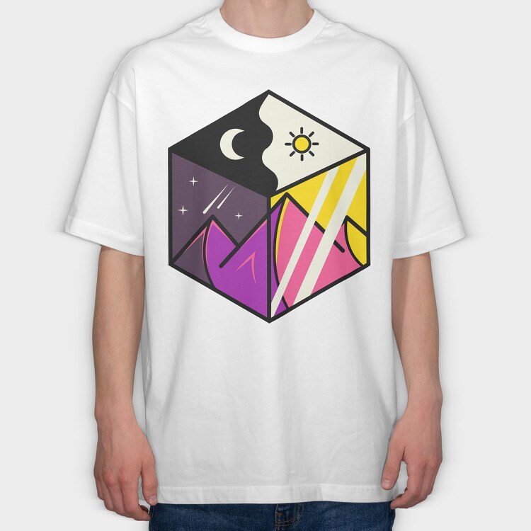 Solar Eclipse Cube, Tricou Oversize Barbati (Unisex)