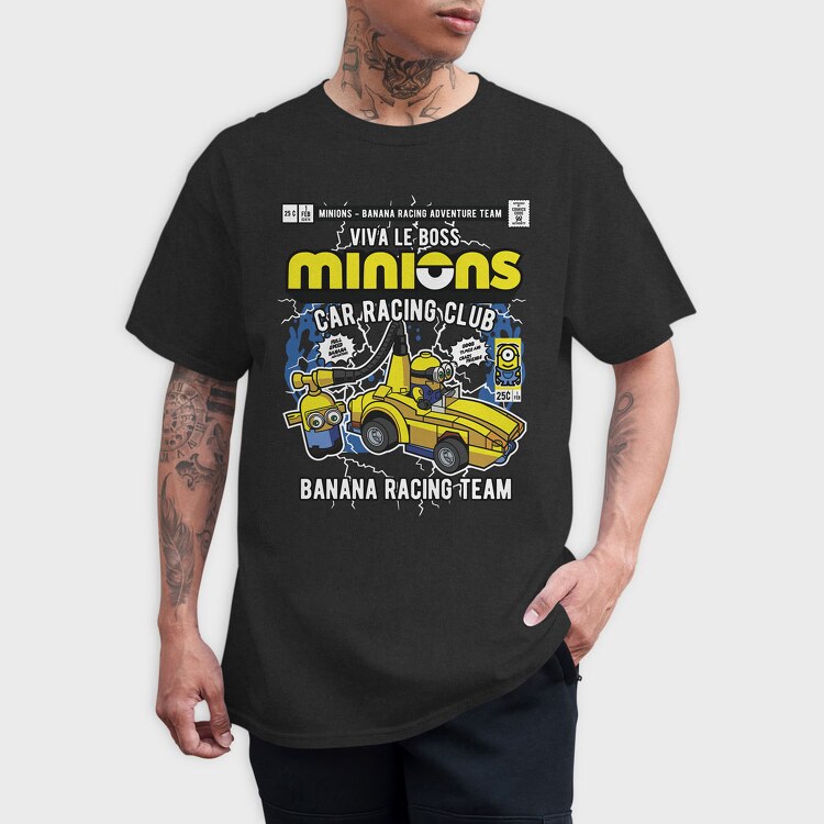 Minions Banana Racing Car, Tricou Barbati (Unisex)