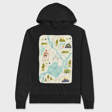 Adventure Hiking Map Illustration, Hanorac Oversize Barbati (Unisex)