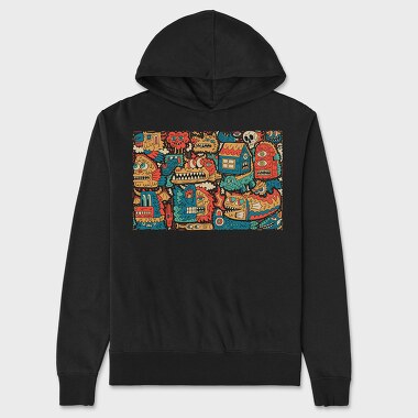 Colorful Monsters Collage, Hanorac Oversize Barbati (Unisex)