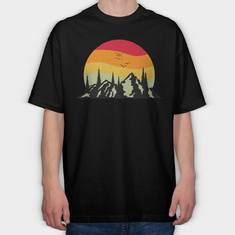 Mountain Sunset, Tricou Oversize Barbati (Unisex)