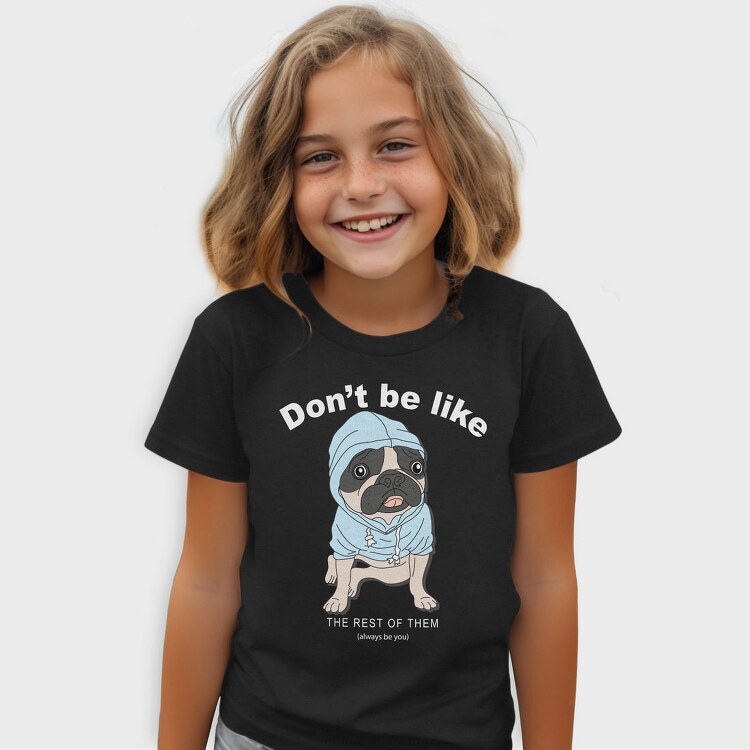 Pug In Blue Hoodie, Tricou Copii