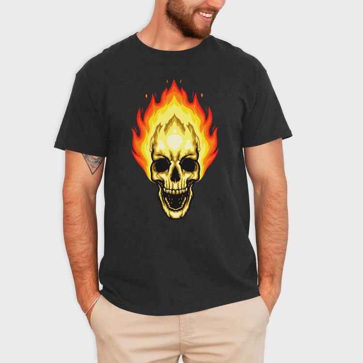 Flaming Skull, Tricou Barbati (Unisex)