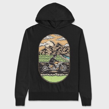 Skeleton Biker Landscape, Hanorac Oversize Barbati (Unisex)