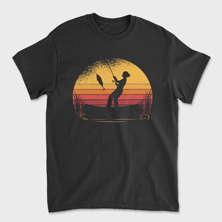 Woman Fishing Sunset, Tricou Barbati (Unisex)