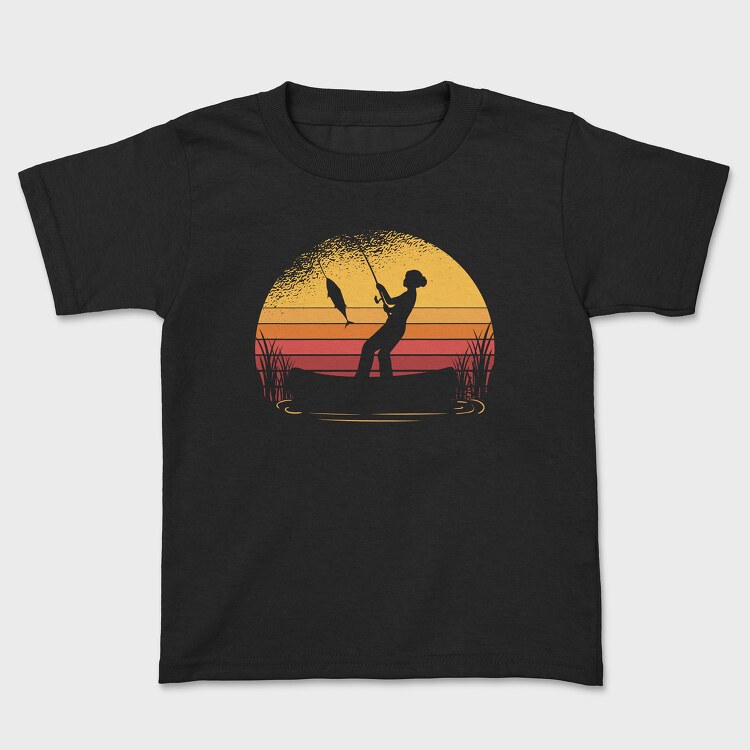 Woman Fishing Sunset, Tricou Copii