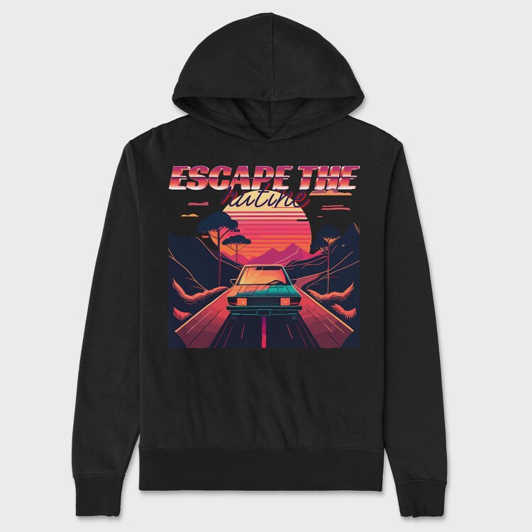 Car on Scenic Road Beautiful Sunset 80S Retro, Hanorac Oversize Barbati (Unisex)