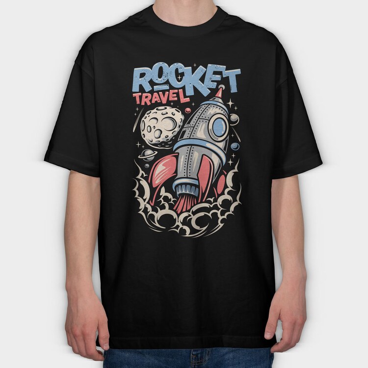 Rocket Travel Blastoff, Tricou Oversize Barbati (Unisex)