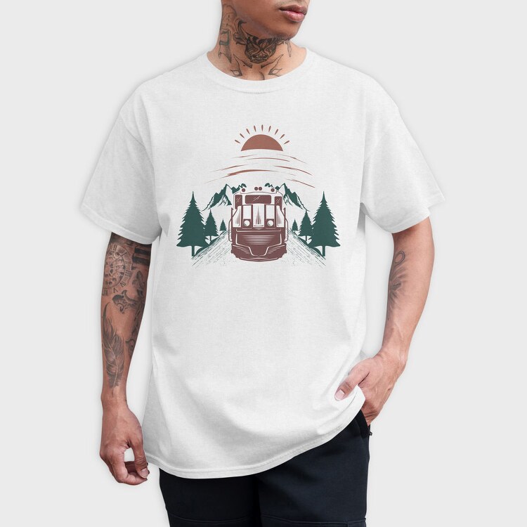 Train Mountain Sunrise, Tricou Barbati (Unisex)