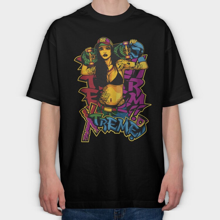 Skate Girl Tattoo, Tricou Oversize Barbati (Unisex)