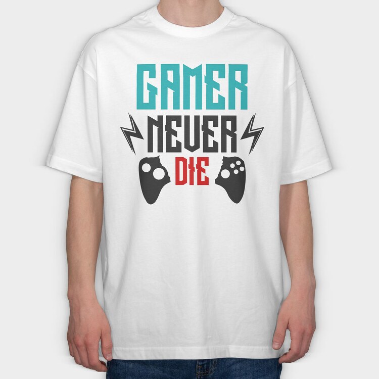 Gamer Never Die, Tricou Oversize Barbati (Unisex)