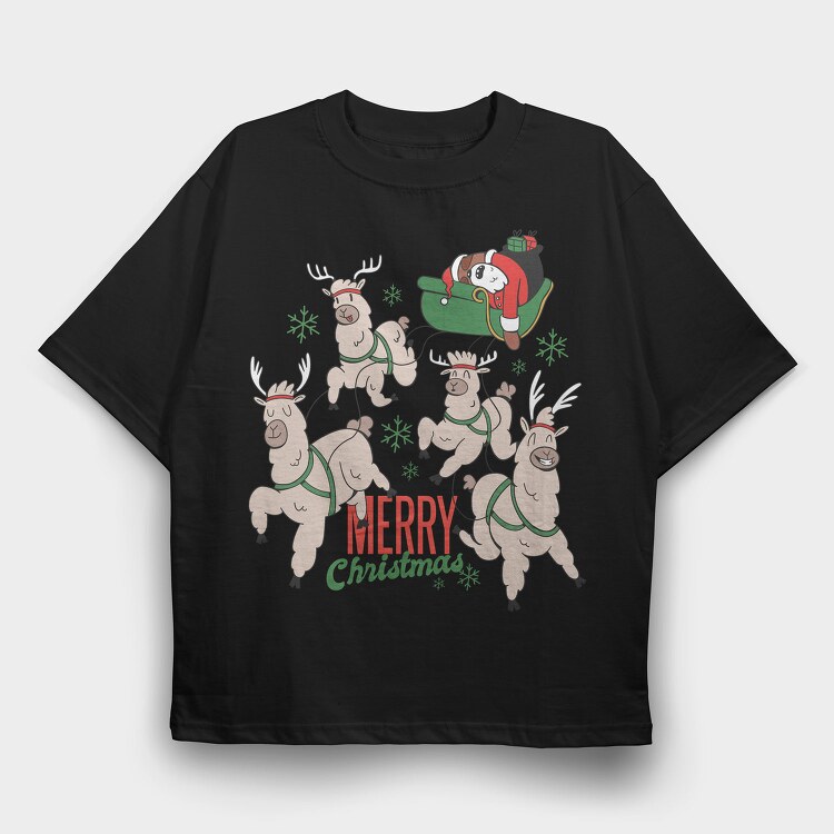 Reindeer Sleigh Ride, Tricou Oversize Barbati (Unisex)