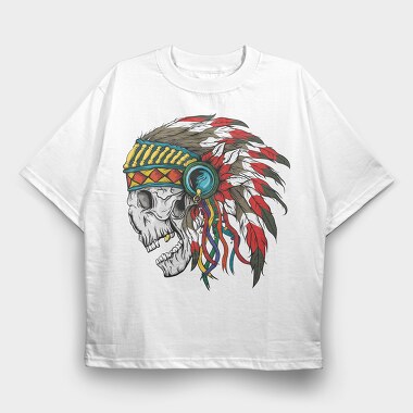 Skull Chief Feathers, Tricou Oversize Barbati (Unisex)