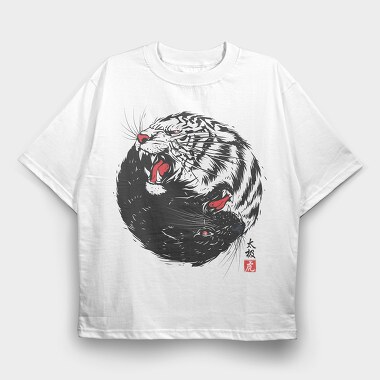 Tiger Roar Yin Yang, Tricou Oversize Barbati (Unisex)