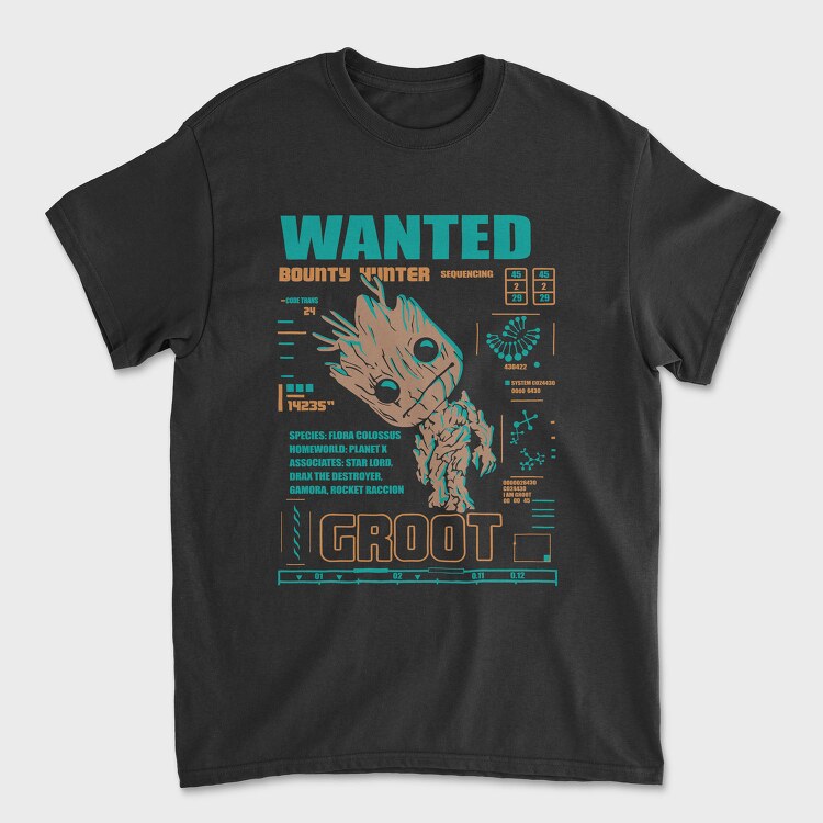 Wanted Bounty Hunter Groot, Tricou Barbati (Unisex)