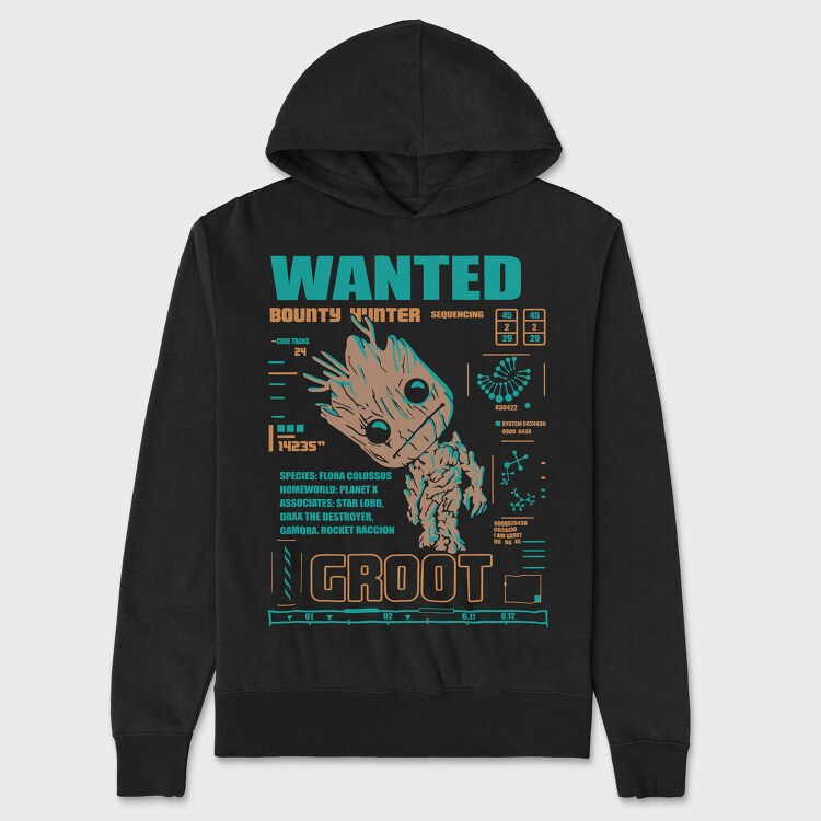 Wanted Bounty Hunter Groot, Hanorac Oversize Barbati (Unisex)