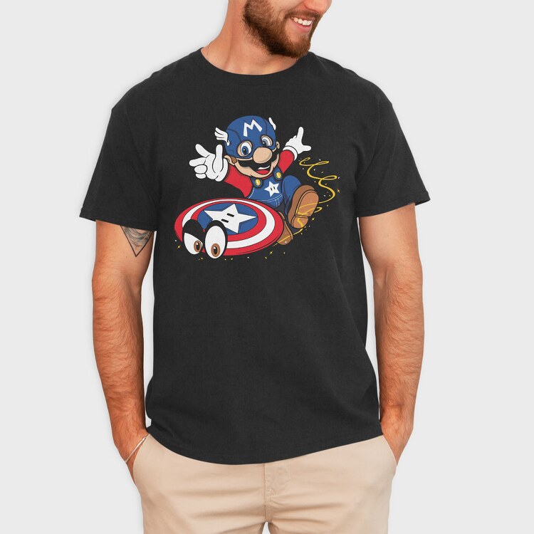 Mario Captain Shield, Tricou Barbati (Unisex)