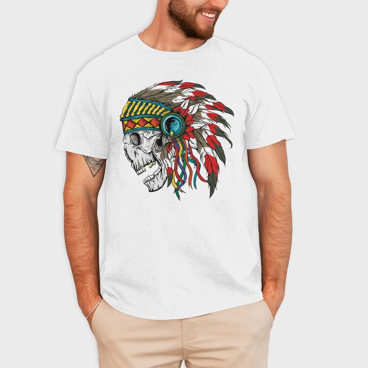 Skull Chief Feathers, Tricou Barbati (Unisex)