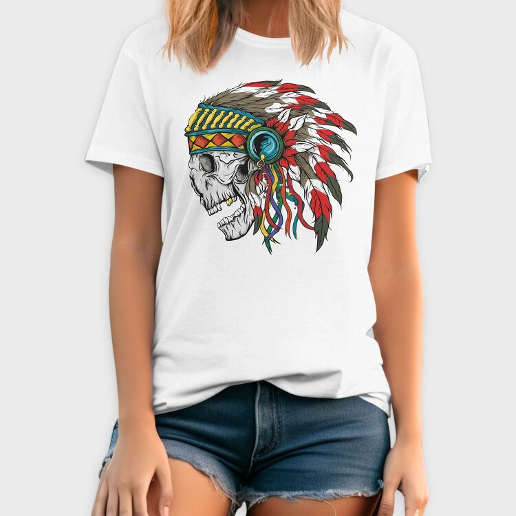 Skull Chief Feathers, Tricou Barbati (Unisex)