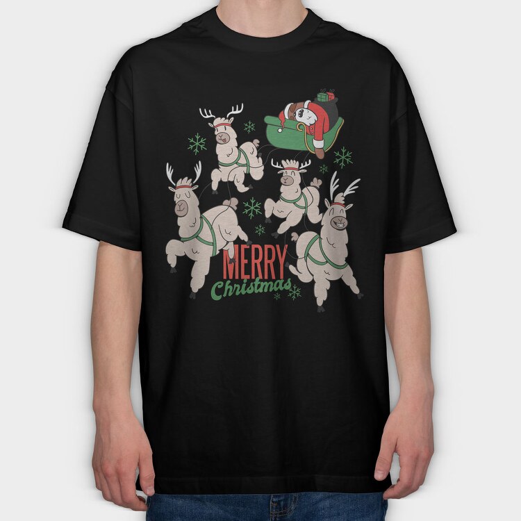 Reindeer Sleigh Ride, Tricou Oversize Barbati (Unisex)