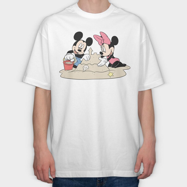 Mickey Minnie Sandcastle, Tricou Oversize Barbati (Unisex)