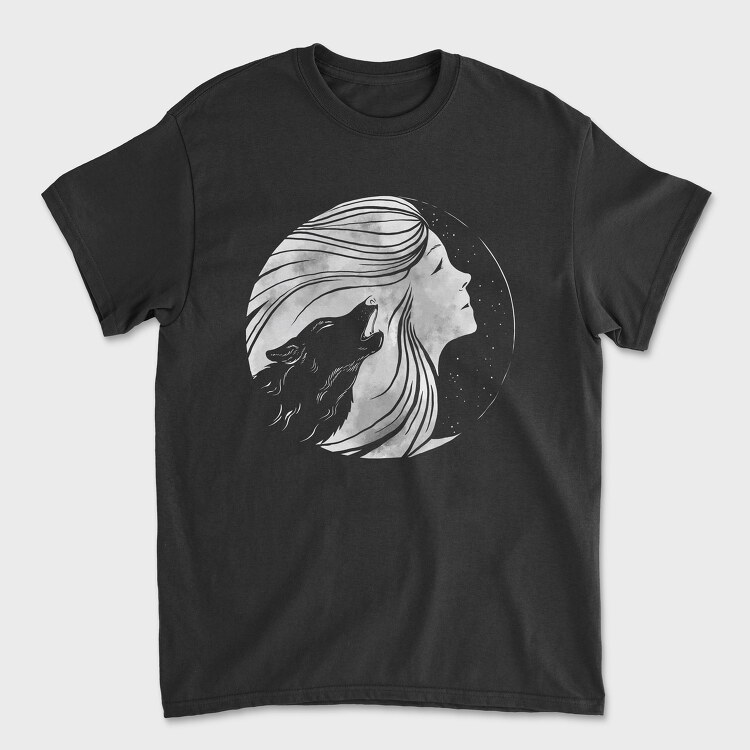 Tricou Barbati (Unisex), Howling Wolf Woman Moon