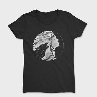 Tricou Femei, Howling Wolf Woman Moon