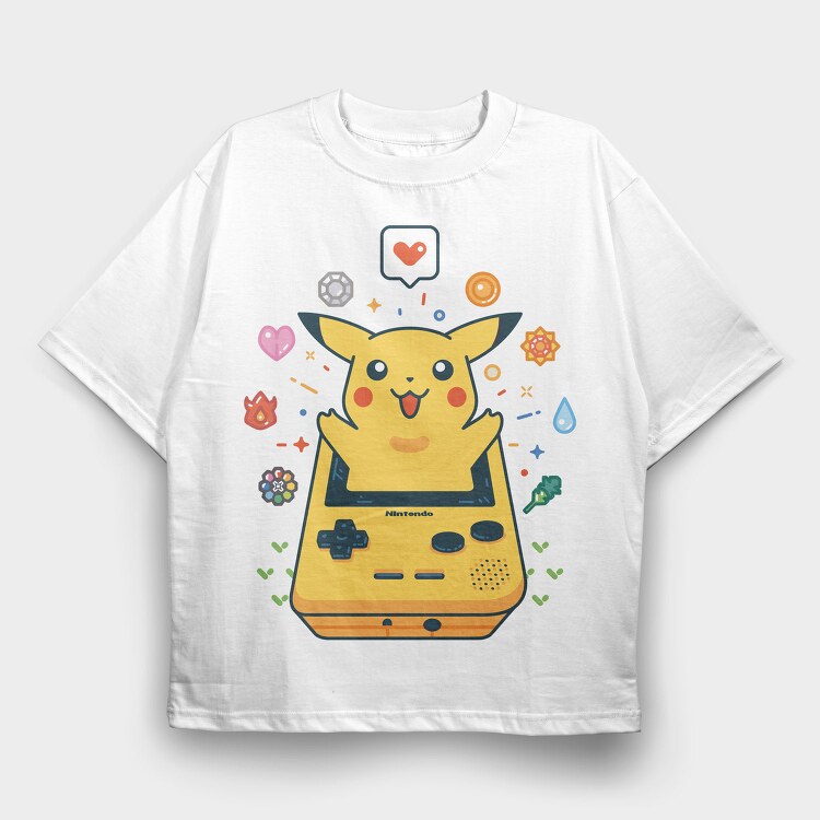 Pikachu Gameboy Nostalgia, Tricou Oversize Barbati (Unisex)