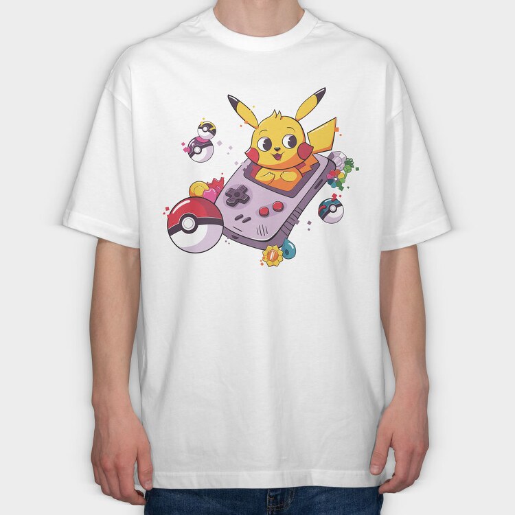 Pikachu Gameboy, Tricou Oversize Barbati (Unisex)
