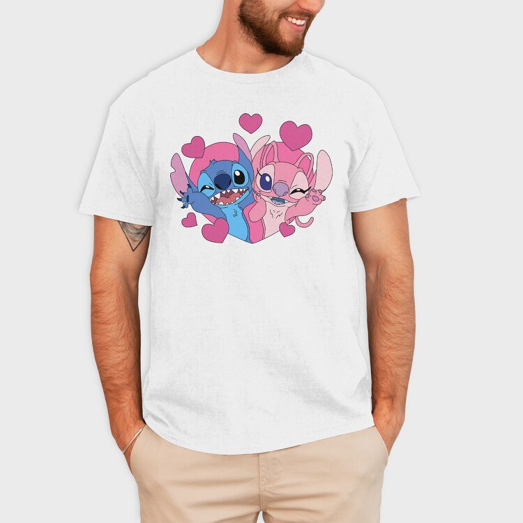 Stitch Love Heart, Tricou Barbati (Unisex)