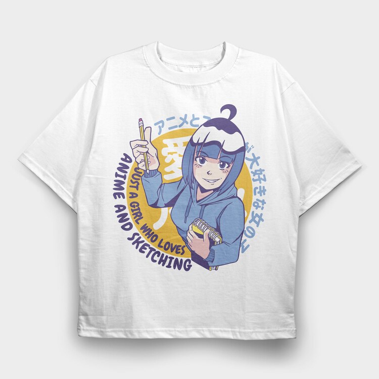 Anime Sketch Girl, Tricou Oversize Barbati (Unisex)