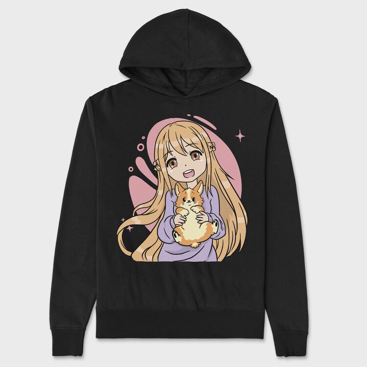Kawaii Girl Corgi, Hanorac Oversize Barbati (Unisex)