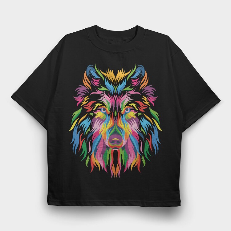 Rainbow Dog Face, Tricou Oversize Barbati (Unisex)
