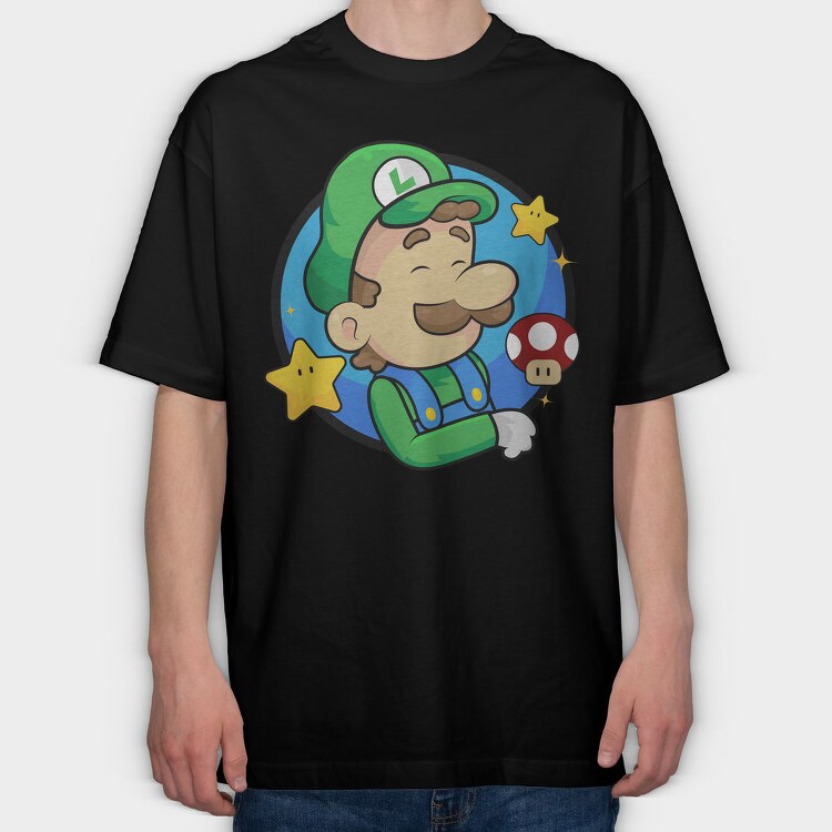 Luigi Star Mushroom, Tricou Oversize Barbati (Unisex)