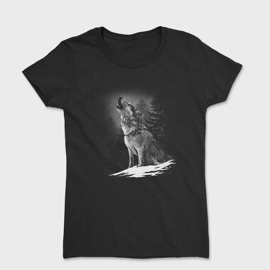 Tricou Femei, Realistic Wolf Monocrhome Howl