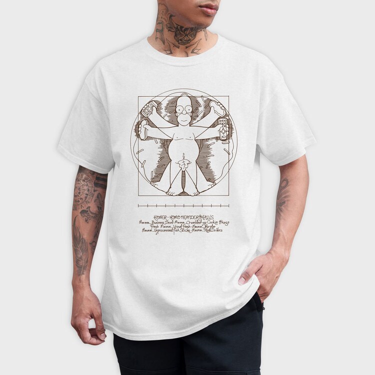 Homer Simpson Mensch Da Vinci Anatomie, Tricou Barbati (Unisex)