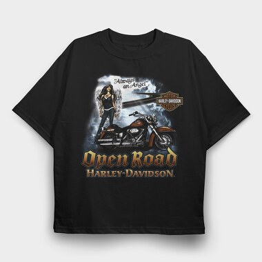 Angel Biker Ride Open Road Harley Davidson, Tricou Oversize Barbati (Unisex)