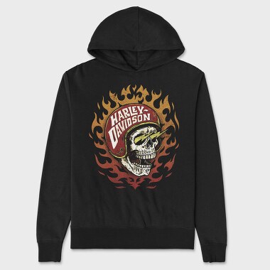 Harley Davidson Flaming Skull, Hanorac Oversize Barbati (Unisex)