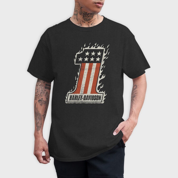Harley Davidson Flames Stars Flag, Tricou Barbati (Unisex)