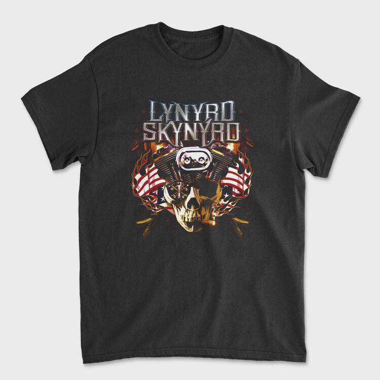 Lynnyrd Skynyrd Flames Flag Skull, Tricou Barbati (Unisex)