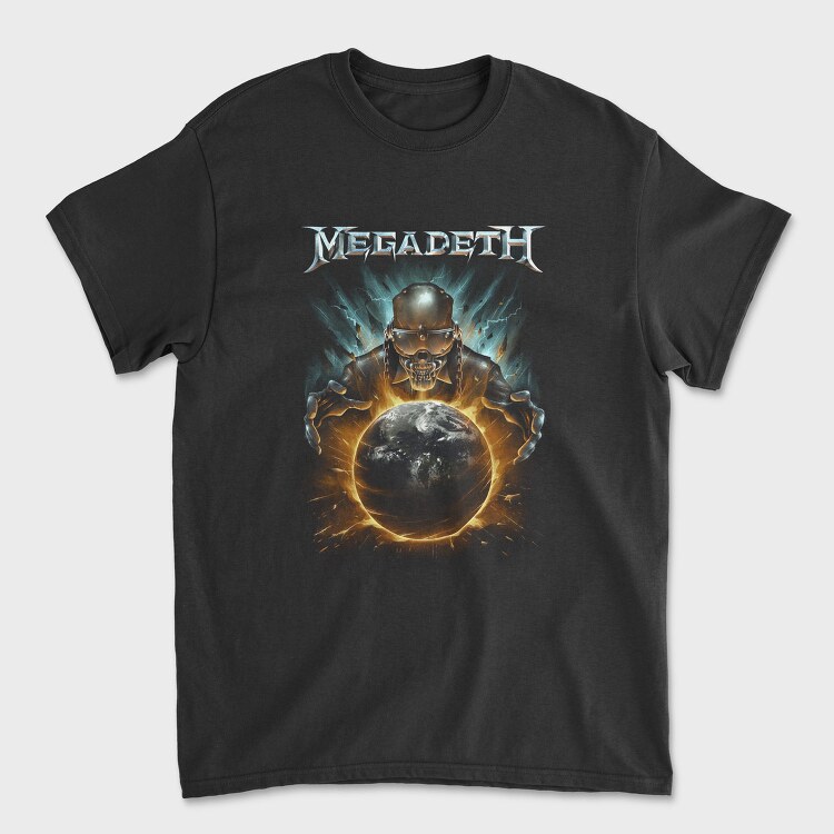 Megadeth Skull Planet Flames, Tricou Barbati (Unisex)