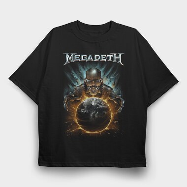 Megadeth Skull Planet Flames, Tricou Oversize Barbati (Unisex)