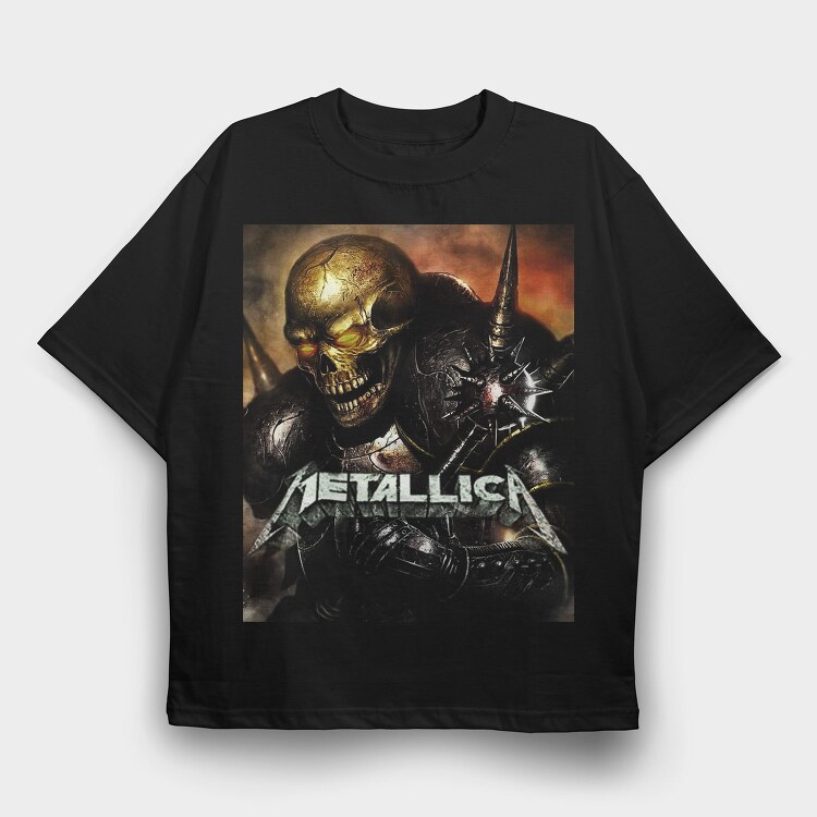 Metallica Skull Flames Red Eyes, Tricou Oversize Barbati (Unisex)