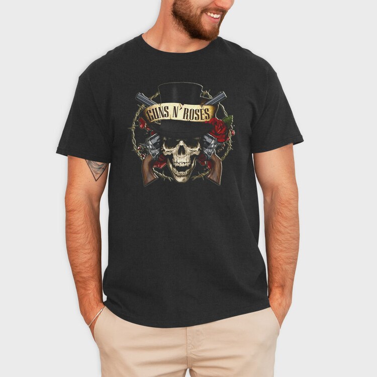 Guns N Roses Skull Top Hat, Tricou Barbati (Unisex)