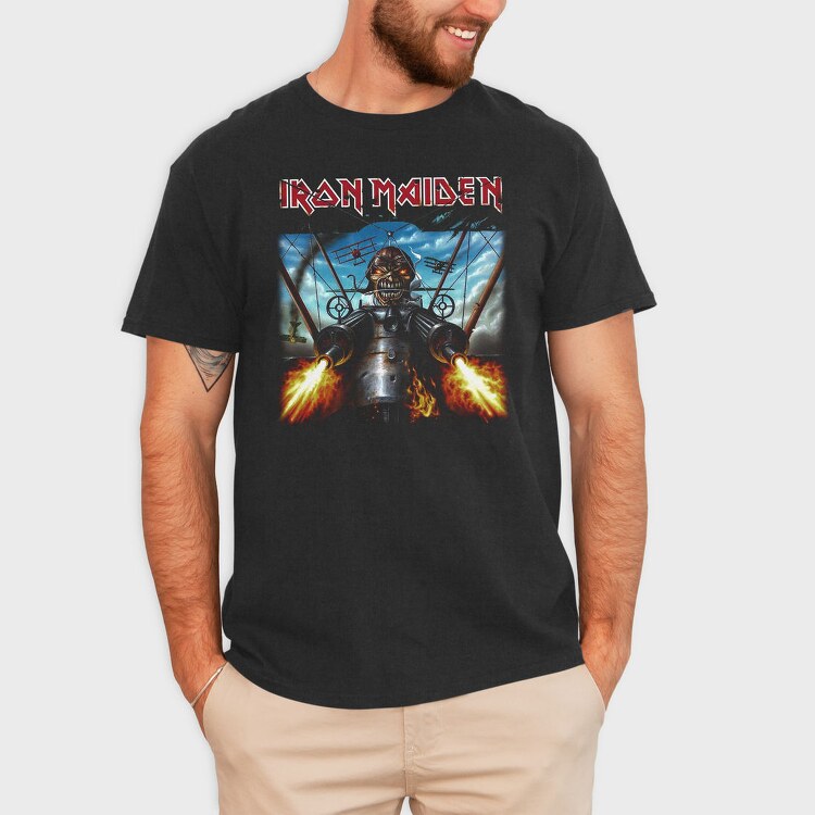 Iron Maiden Robot Face Flames, Tricou Barbati (Unisex)